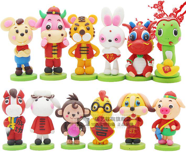 公仔摆饰 儿童节礼物 升级版12生肖 可爱动物集  新款软陶摆件