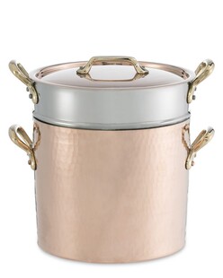 法国Mauviel镀锡铜锅22cm意面锅带盖和煮面漏水蒸屉