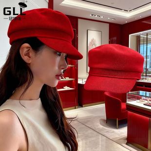 棒球帽2026正流行复古八角贝雷帽女春夏薄款透气麻材质显脸小