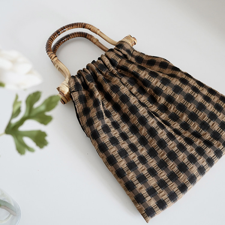 古典新中式国风旗袍汉服搭配包包茶歇风法式卡其色藤编竹节手拎包