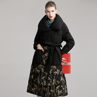 新中式羽绒服女秋冬安娜滕复古中国风刺绣大码中长款白鸭绒外套