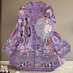 安娜滕新中式薄棉衣女秋冬大码复古国风刺绣V领夹棉上衣外套棉袄