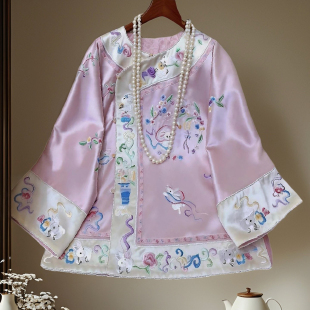 新中式 上衣女春秋安娜滕醋酸缎复古国风重工玉兔刺绣高端宽松外套