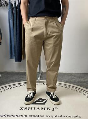 百搭宽松锥形裤男士漆点复古水洗休闲裤掐褶通勤裤老爹裤长裤 583