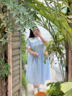 大康原创设计《三花》三色格子裙可拆卸假领子套装【断码清仓】