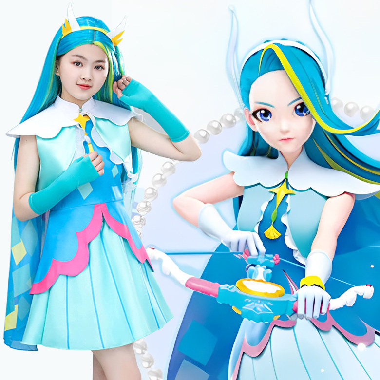 巴啦啦小魔仙新款女童娜希雅cos服巴拉拉服装套装连衣裙假发女孩