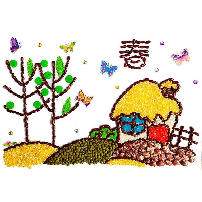 儿童五谷杂粮食粘贴画种子豆豆画春夏秋冬四季手工diy材料包亲子