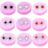 超闪简约气质方形五角星爱心耳钉胶钉水钻塑料针日韩学生女