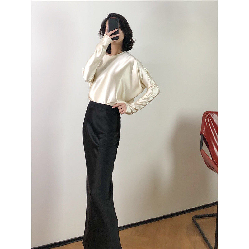 FANNIU2019春夏 折纤腰以微步 黑色三醋酸缎面高腰包臀鱼尾长裙女|ruв категории Женская одежда, юбка - от Buy2taobao.com для оказания профессиональной услуги покупки агента Taobao