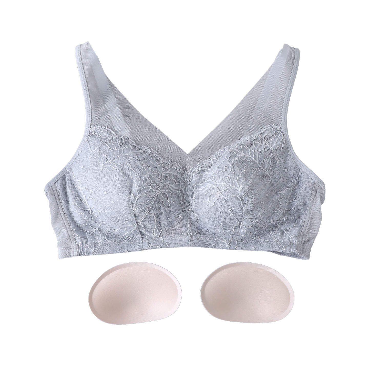 桑蚕丝无钢圈网纱文胸 加宽侧翼收副乳真丝柔软舒适无感聚拢内衣