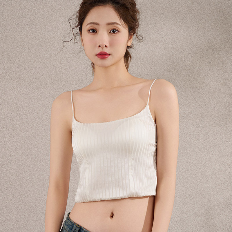 唐格 19姆米真丝缎面横条吊带 带胸垫桑蚕丝美背内衣打底吊带
