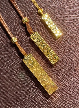 s925纯银镀黄金色首饰四方来财长条爆闪亮编织绳挂坠项链男女银饰