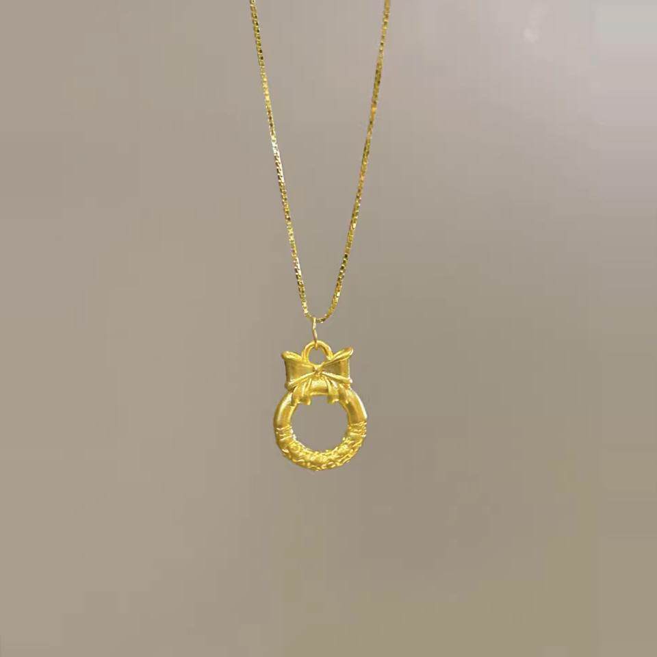 包金黄金包银在逃公主蝴蝶结黄金色吊坠祥云平安扣编织项链送礼物
