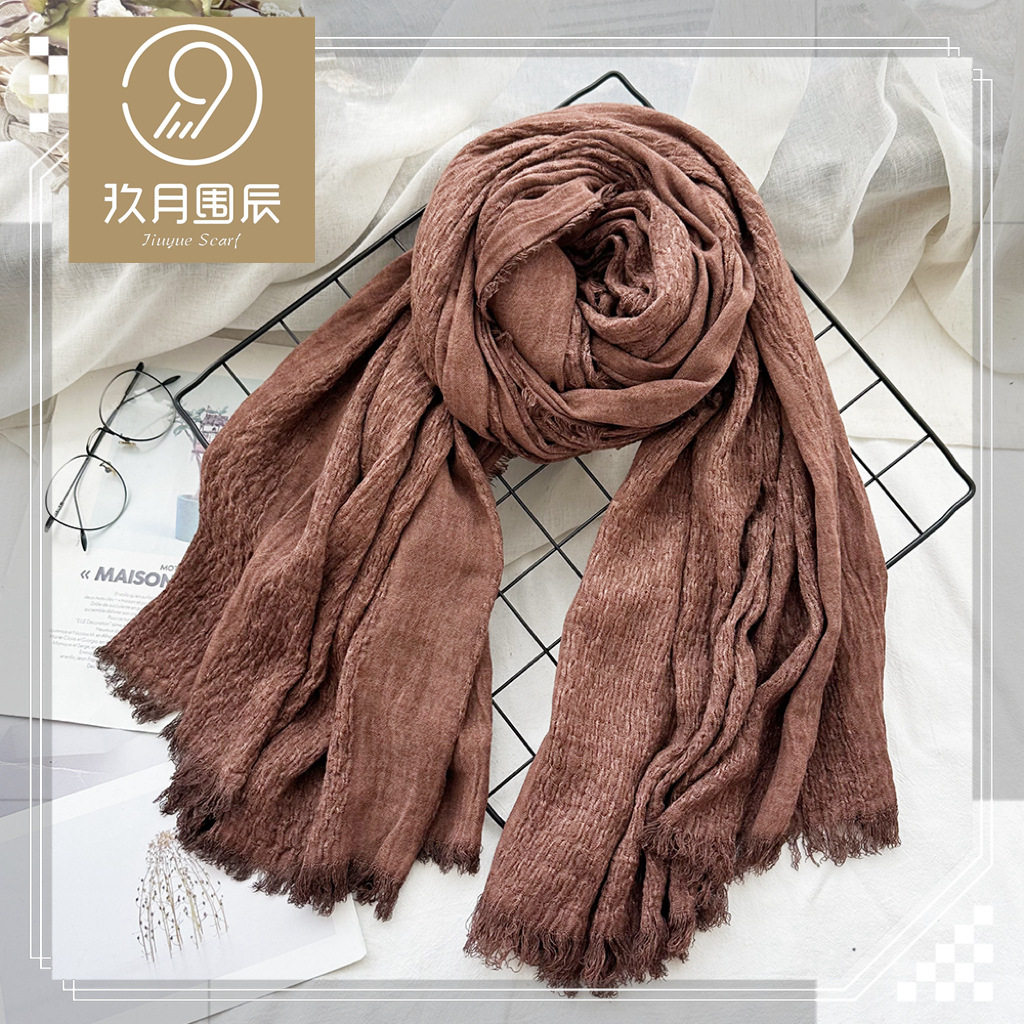 高档春秋季棉麻围巾男女脏染复古纯色文艺披肩保暖围脖森女系禅意