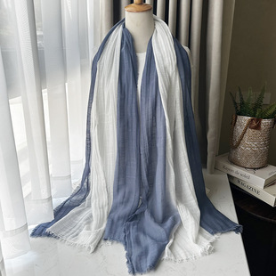 新款日系100%纯棉麻围脖男女渐变色春秋薄款纯色吊染棉麻围巾轻奢