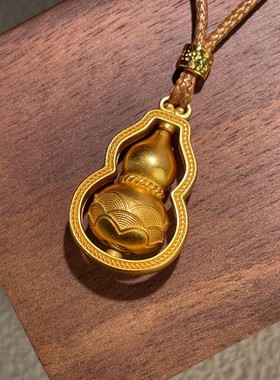 s925纯银镀黄金色旋转祥云葫芦编织绳吊坠毛衣链国潮福禄项链男女