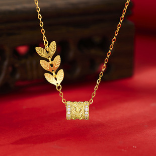金枝玉叶小蛮腰项链s925纯银镀黄金色新款微镶小蛮腰锁骨链女时尚