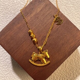 s925纯银镀黄金色首饰新款生肖马项链本命年马上有钱小马闪锁骨链