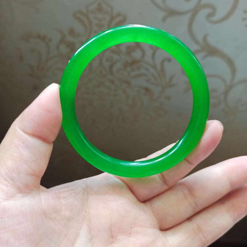 特价水沫玉手镯高冰种老翡翠色帝王绿色细圆条碧绿阳绿玉镯子满绿