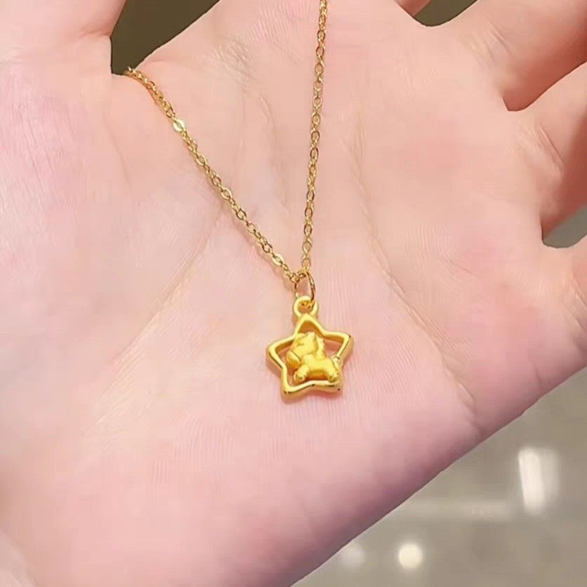 黄金包银首饰星星木马黄金色生肖马吊坠项链甜趣可爱锁骨链送礼物