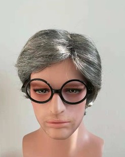 扮演老人老爷爷假头发男士短发舞台表演老大爷假发花白色银白头发