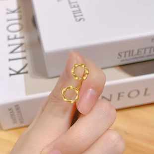 黄金包银麦穗花环耳钉女简约百搭时尚素圈耳环麻花耳圈耳饰送女友