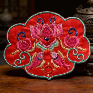 圆形对称民族风特色绣片香包刺绣布片古装服饰布贴手工DIY刺绣材