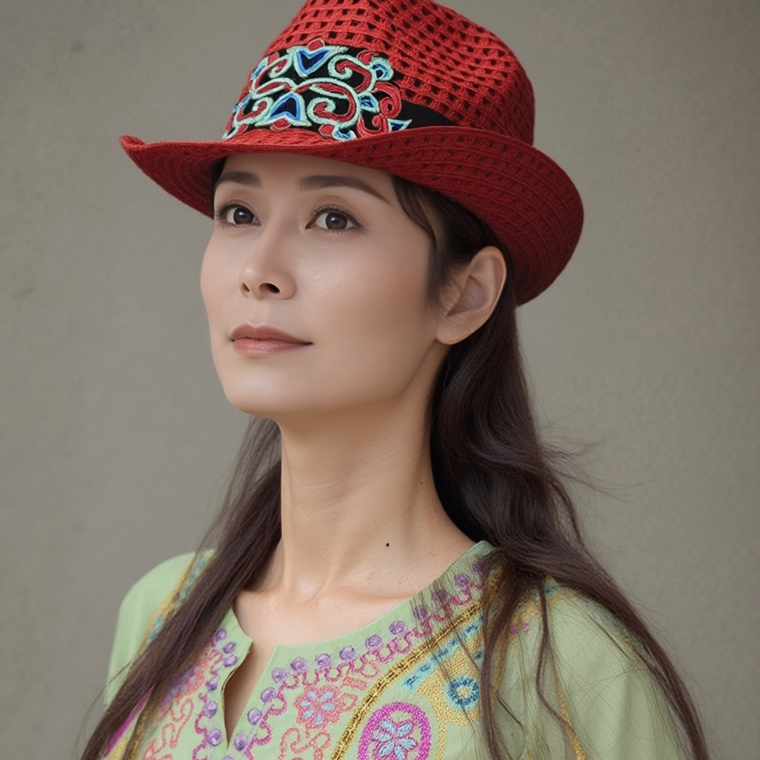 红色中老年舞蹈队妈妈民族风绣花草帽轻透气防晒帽礼帽夏季演出帽