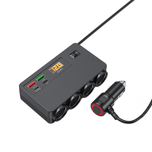 2025新款车充车载点烟器一拖四12V/24V汽车货车通用带电压显示