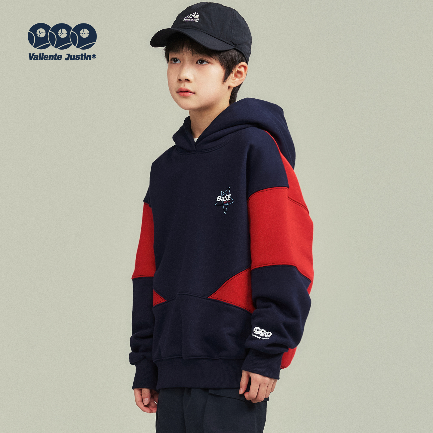 JUSTIN大男孩拼色连帽红色卫衣