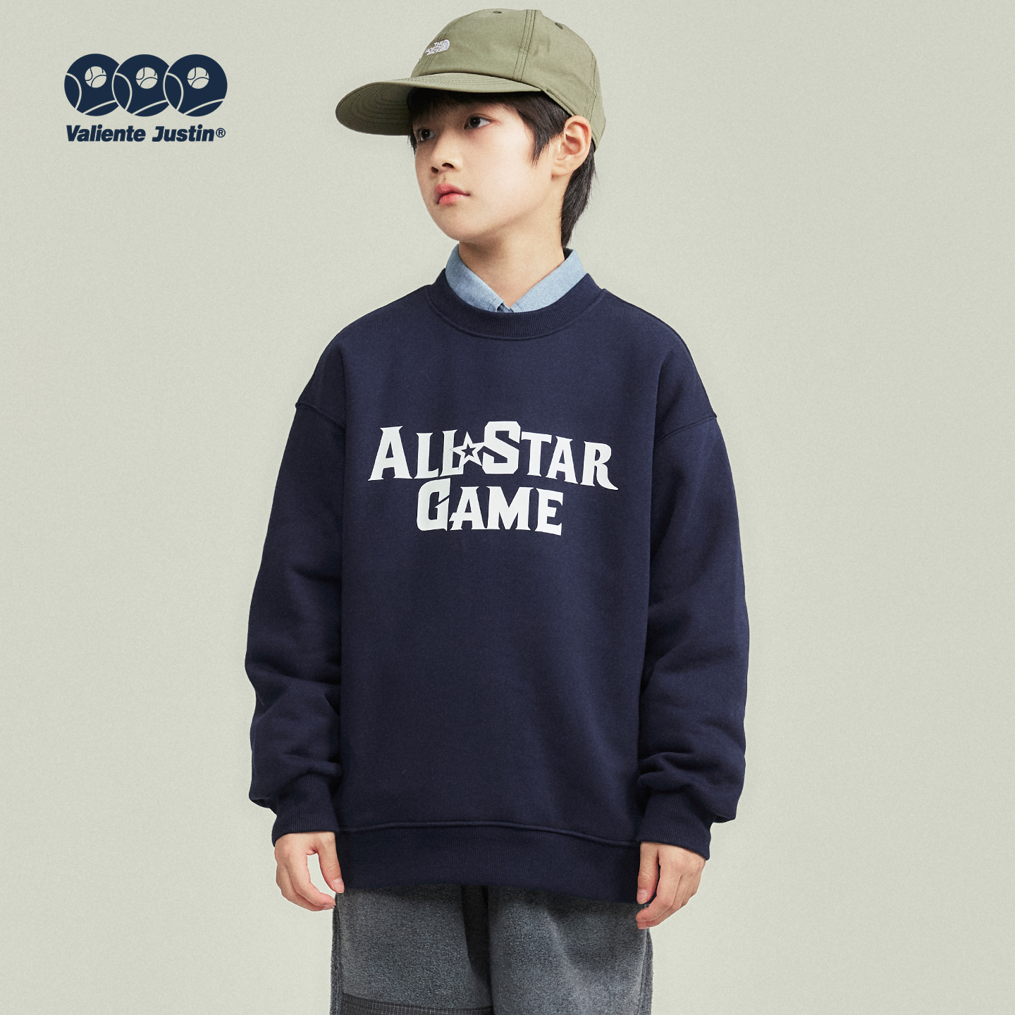 JUSTIN童装冬季加绒圆领套头卫衣