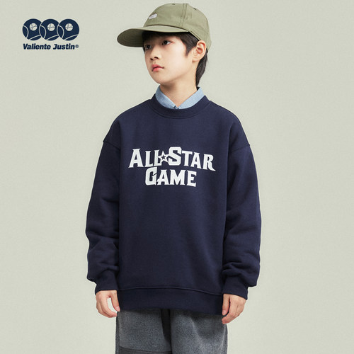 JUSTIN童装冬季加绒圆领套头卫衣