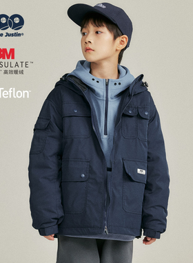 JUSTIN童装冬儿童3M新雪丽绗棉工装风棉衣男孩特氟龙三防棉服外套