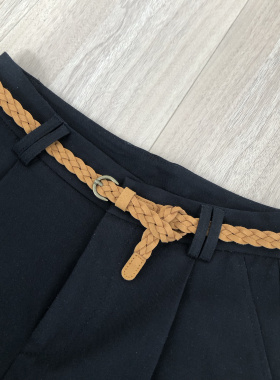 牛皮绒编织细腰带女连衣裙装饰浅卡其色百搭柔软免打孔棕色细皮带