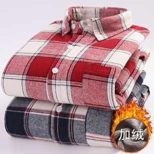 法兰绒磨毛格子衬衣男上衣 保暖衬衫 莎芭绮冬男士 全棉加绒加厚长袖