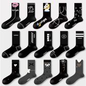 涂鸦袜子女ins潮春秋字母中筒袜男生学院风黑色运动嘻哈设计长袜