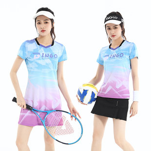 羽毛球服连衣裙新款女短袖速干运动网排球乒乓团购定制大码队服