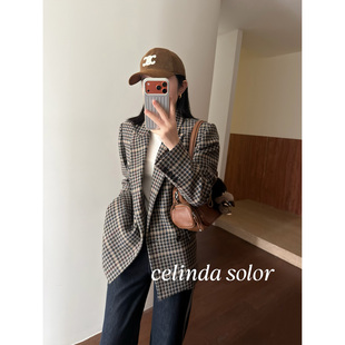 娇阳 型正！柜上3万  厚款100%羊毛千鸟格西装外套