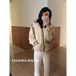 连帽短款 娇阳 90%白鹅绒羊毛厚款 充绒足保暖 羽绒服 奢华贵气