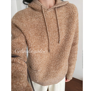 现货娇阳 大克重厚实保暖抗寒！澳洲美利奴羊毛 粗棒连帽套头毛衣