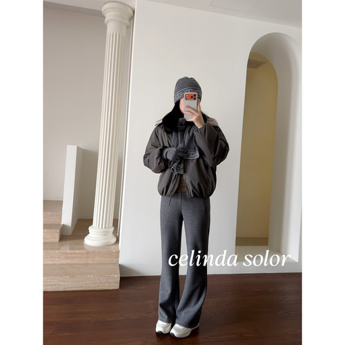 娇阳自制  筷子大长腿！羊毛醋酸混纺磨毛厚保暖冬松紧腰微喇长裤