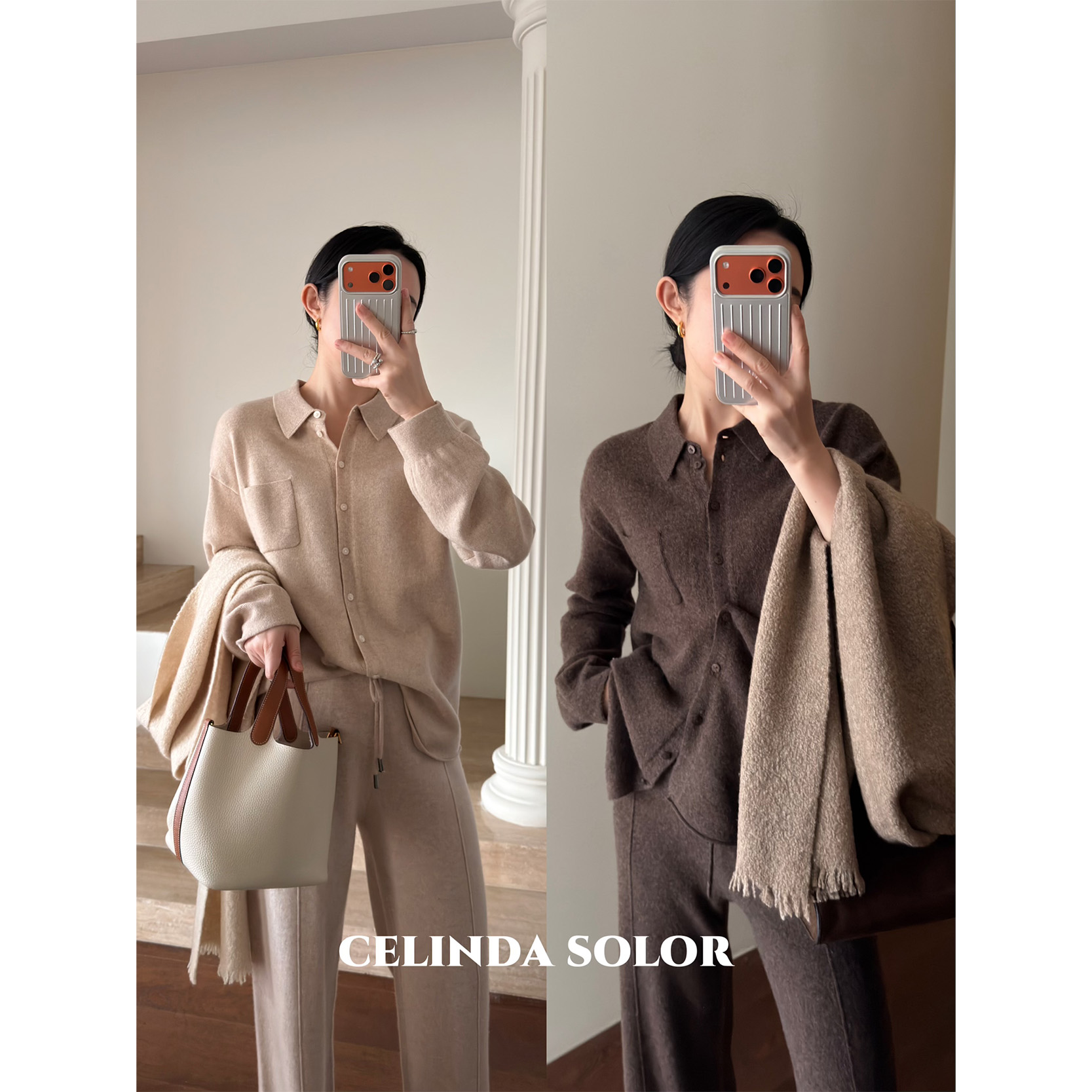 娇阳 老钱的内涵！大气篙级 厚实保暖100%美利奴羊毛针织时尚套装