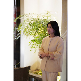 宋锦白色羊毛短款 现货自制 两种穿法 拜年穿 大衣外套 新年款