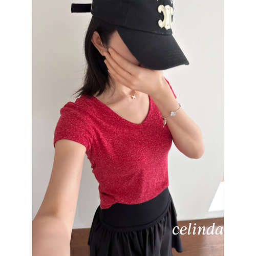 娇阳 福利！穿上舍不得脱 天然透气花纱点子纱亚麻混纺V领短袖T恤