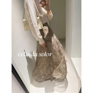 有钱人穿B 8米用料真丝欧根纱印花A字伞摆半裙 漫舞仙气 娇阳