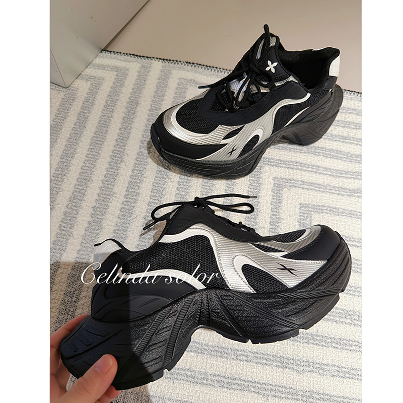 娇阳 炫酷潮范！超轻不重  增高5cm大长腿 显腿细 黑银拼色老爹鞋