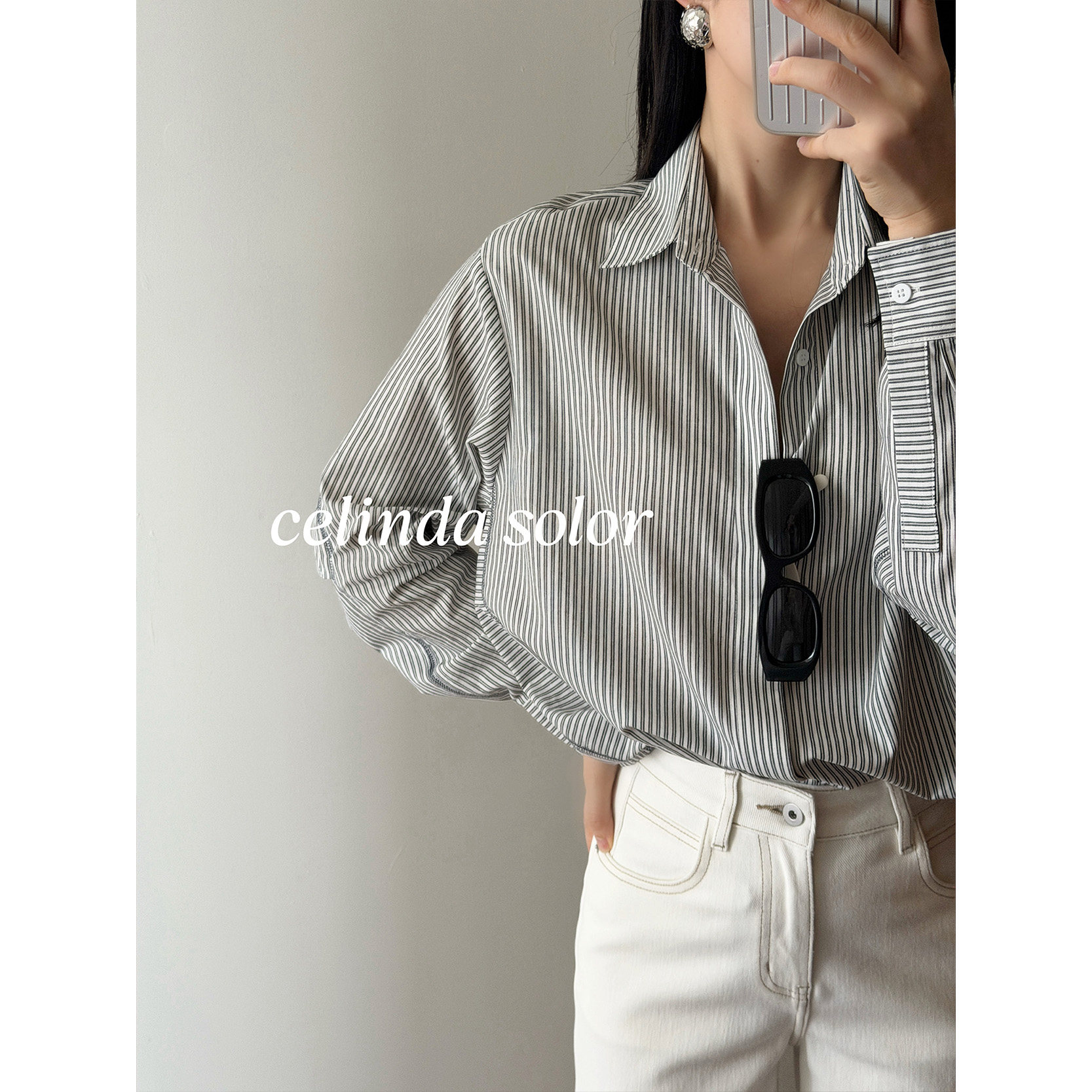 娇阳 廓形很正！简约不简单 解构主义 灰白条纹纯棉宽松春夏衬衫