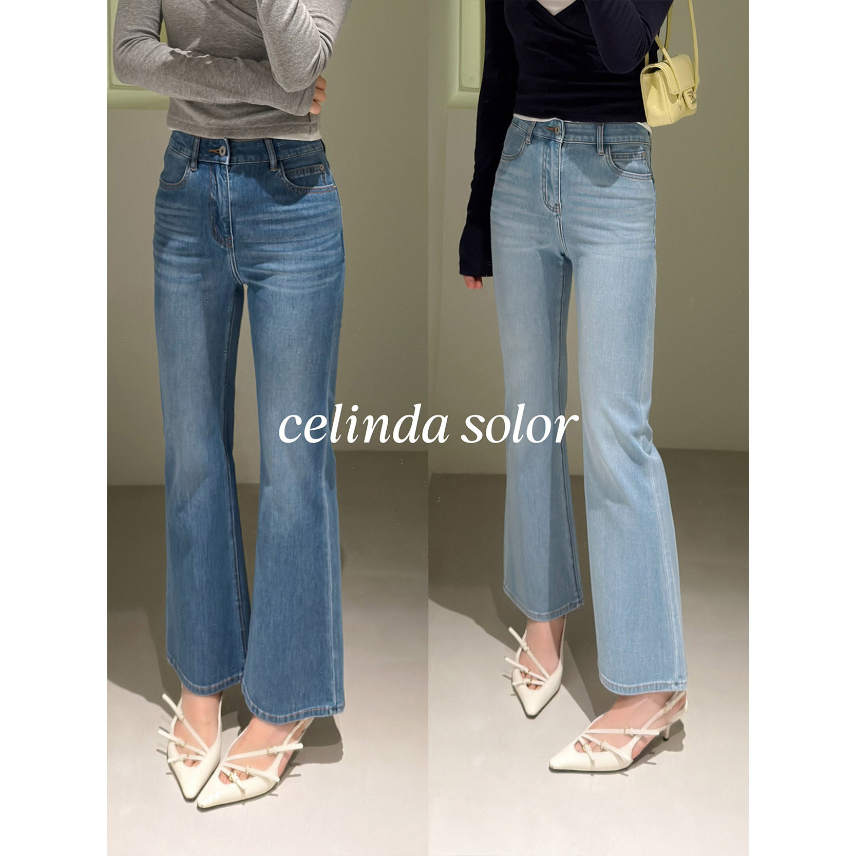 娇阳  春夏凉快透气 醋酸丹宁面料薄款春夏微喇九分牛仔裤