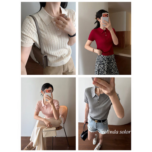 娇阳  斯文贵气单品 实穿桑蚕丝羊毛绞花舒服老钱polo短袖针织衫