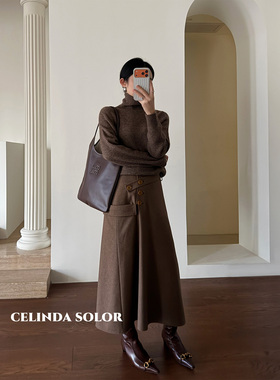 娇阳自制  非常有辨识度！时髦有调性 大气又个性咖色系羊毛半裙